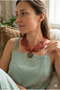 Handmade Red Titanium Ribbon and Brass Base with Turquoise and Coral Mosaic Inlay Nepalese Necklace - 2