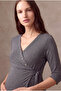 Maternity Maternity Gray Viscose V-Neck 3/4 Sleeve Buttoned Side Tie Breastfeeding Blouse Sierra - 3