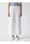 White Wide Leg Women's Trousers with Elastic Waist - 2