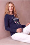 Maternity Navy Blue 100% Cotton Crew Neck Long Sleeve Printed T-Shirt Ada