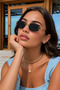 Loanse Uv400 Protection Cat Eye Cutting Glass Black Women's Sunglasses - 5