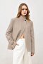 Beige Stand Collar Women's Blazer Jacket