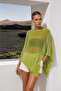 Summer Stylish Women's Asymmetrical Transparent Flowy Knitwear Cape Poncho - Green - 2