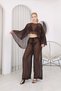 Chiffon Belerin Blouse Pants Set Brown