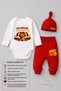 100% Cotton Yellow Red Little Fan 3-Piece Newborn Baby Set Long Sleeve Bodysuit Pants Hat Set Unisex 0-9 Months - 2