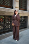 Women's Double Pocket V-Neck Buttoned Waist Tie Suit Brown - 2