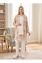 New Season Ecru Shawl Collar Floral Patterned Lace Detailed Stylish Design Short Sleeve Maternity Pajama Set with Nursing Feature - 8