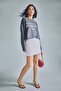 100% Cotton Oversized Crew Neck Printed Long Sleeve Anthracite T-Shirt I2915Ax26Au - 2