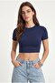 Women's New Serra 100% Cotton Navy Blue Crop Top