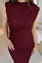 Elegant Midi Burgundy Lace Dress with Padding - 4
