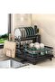 Dish Drying Rack, Stainless Steel 2 Tier Large Dish Racks with Drainboard and Cutlery Holder for Kitchen Counter Black