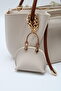 Women's Cream Tan Drawstring Crossbody Hand and Shoulder Bag with Charm Accessories - 5