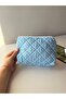 Women's Blue-White Polka Dot Patterned Quilted Makeup Bag and Travel Cosmetic Bag - 2