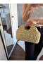 Lorisa Gold Chain Detailed Straw Hand and Shoulder Bag Cream - 5