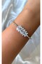 Women's Silver Color Stone Leaf Model Adjustable Bracelet