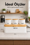 Rectangular Metal Bread Box with Wooden Lid and Set of 3 Round Tea, Coffee, and Sugar Storage Containers White - 3