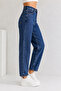 Women's Blue High Waist Mom Jeans Boyfriend Cut Denim Jean Trousers - 2
