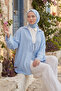 Light Blue - 100% Cotton Pocketed Lace-Up Women's Hijab Kimono 1165-Tes - 7
