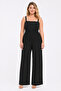 Women's Plus Size Black, Wrinkled Fabric Wide Leg Strap Jumpsuit 65N39594 - 7