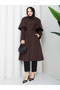 Cape-Covered Buttoned Belted Hijab Trench Coat Rc3142 - 5