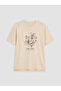 Lcw Curve Beige Large Size Printed 100% Cotton Women's T-Shirt - 3