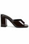 Women's Single Strap Thick Heeled Slippers Mule Square Toe Sandals - Sena - Brown Patent Leather - 2