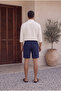 Men's Navy Blue Linen Muslin Fabric Look Woven Shorts Summer Twill Fabric - 3