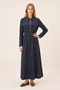 Zippered Belted Pocketed Navy Blue Dress 0552