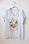 Italian White V-Neck Low Sleeve Polka Dot Thin Stone Flower Printed Casual Viscose Woven Blouse 70 60 - 2