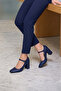 Mary Jane Navy Blue Vegan Square Toe Strappy Thick Heeled Classic Shoes - 2