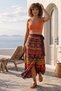 Purple Tie-Waist Allover Printed Casual Cotton Long Wrap Woven Skirt 102 70 - 6