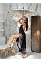 Women's Black Halter Neck Backless Slit Long Summer Dress %High Cotton Content - 3