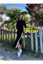 Women's Clothing Black Polyester Linen Striped Side Set - 4