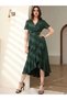 Women's Double Breasted Collar Midi Length Belted Crepe Dress 120 Cm - 3