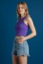 Women's Kaşkorşe Crew Neck Purple Sports Crop Athlete T-Shirt - 2001 - 3