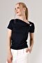 Women's Modal Brooch Detailed Draped Short Sleeve Blouse - 5