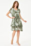 Khaki Italian Batik Patterned Lined Midi Length Dress Size 38 - 42 - 4