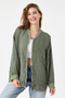 Khaki Italian 100% Linen Low Sleeve Zippered Oversize Linen Jacket Blouse with Tie at Hem Size 40 - 44