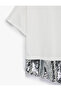 Cotton Short Sleeve Crew Neck Asymmetrical Cut Sequin Detailed T-Shirt - 8