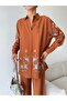 Women's Shirt with Beaded Embroidery on Front and Sleeves, Oversize Pants, Sizeable Suit - 4