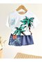 Boy's Palm Tree Detailed T-Shirt Shorts Children's Top and Bottom Set 2-8 Years - 4