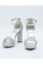 Women's Silvery Ankle Belted 9 cm Platform Heeled Evening Dress Shoes - 2