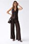 2193 Women's Buttoned V-Neck Vest Wide Leg Pants Set Brown - 3