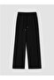 Black Women's Linen Blend Trousers with Elastic Waist - 3
