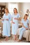 New Season Blue Scallop Linen Detailed Dressing Gown Special Design 100% Cotton Breastfeeding Friendly Maternity Dressing Gown Pajama Set Nightgown Set - 5