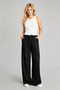 Women's Black Comfortable Cut Baggy Wide Leg Pants with Elastic Waist and Lace-Up Casual Stylish Loose Trousers - 2