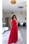 Red Flowy Loose Wide-Leg Belted Jumpsuit - 4