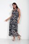 Women's Helentek Shoulder Buckle Detailed Lined Ethnic Pattern Long Chiffon Dress - 3