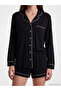 Alita City with a Difference of Lcw Dream Black Combed Cotton Plain Short Sleeve Women's Shorts Pajama Set - 3