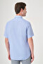 Blue Hard Collar Short Sleeve Pocket Comfort Fit Cotton Shirt 1004260180 - 5